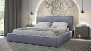 FURMEB24 - KALI 120 x 200 cm - Postel na skříňových pružinách s matrací a dvěma zásuvkami - Čalouněná postel s dřevěným rámem - Manželská postel s vysokým čelem - Jasmín - světle modrá