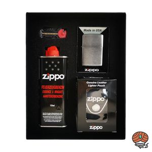 Zippo Geschenk Set, mit Ledertasche schwarz, 125ml Feuerzeugbenzin, Feuersteine
