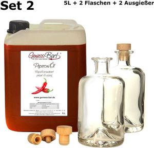 Peperoniöl - Chiliöl 5L inkl. 2 Flaschen & 2 Ausgießer! Angenehm scharf!  Kanister Großgebinde Peperoni Öl Rapsöl