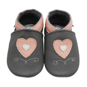 Weiche Yalion Baby Krabbelschuhe Lauflernschuhe Lederpuschen aus echtem Leder  Herzförmig Grau ( 0-6 M，EU 18-19）