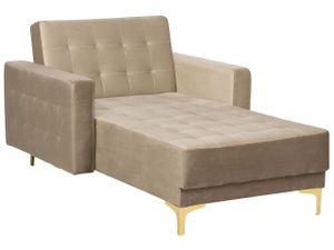 BELIANI Leňoška béžový zamat prešívaná látková moderná obývacia izba rozkladacia denná posteľ zlaté nohy bočné opierky