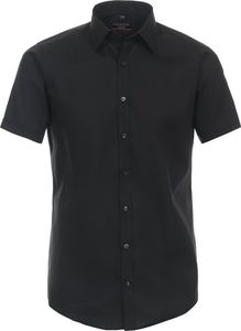 REDMOND Herren Businesshemd Kurzarm Kent Slim-Fit Popeline Schwarz L