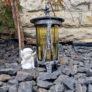 eberin · Grablampe Dachkreuz · Metallguss Alu patiniert / Kunststoffzylinder gelbgold / Einzelstück NEU