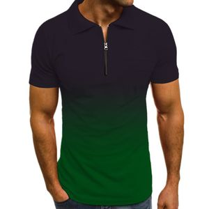 Herren Poloshirt Mit Farbverlauf Kurzarm Revers Button Top Slim Fit Sommer Casual,Farbe: Grün,Größe:XXL