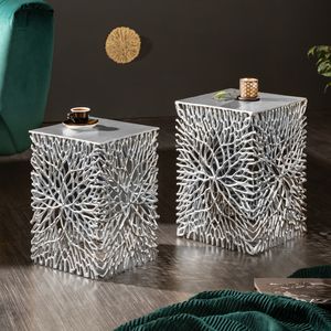 riess-ambiente Filigranes Beistelltisch 2er Set ABSTRACT LEAF 45cm silber Couchtisch Tisch