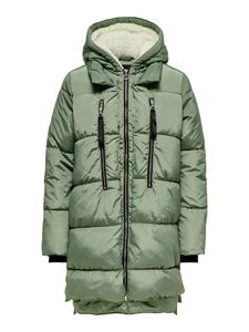 ONLY Damen Stepp-Mantel OnlNora - wattierter Wintermantel mit Teddyfell-Kapuze, Farbe:Grün, Größe:L