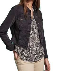 NILE Jeans-Jacke schicke Damen Frühlings-Jacke mit Brusttaschen Schwarz, Größe:S