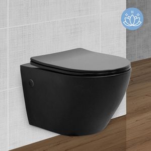 ECD Germany Závesné WC bez ráfika s nano povrchovou úpravou, čierne matné, dlhé