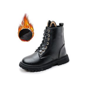 Mädchen Martin Stiefel Reißverschluss Mode Stiefeletten Plattform Lug Sole Lederstiefel Schwarz (mit gesäumt),Größe:EU 34