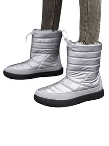 ABTEL Stiefeletten Damen ziehen im Winter warmes Schuhe kaltes Wetter rund Zehen Schneestiefel Komfort Plüschfutter Mittelkalbschuh,Farbe:Silber,EU-Größe:43