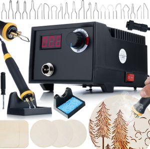 Pyrografie-Station 60W mit Display Rosfix Black Fenix RBB60W + Set mit 20 Spitzen und Sperrholz