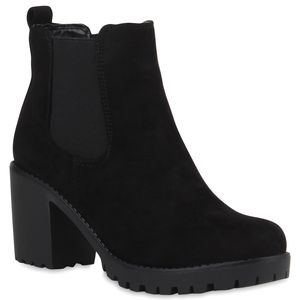 Mytrendshoe Damen Stiefeletten Chelsea Boots Profilsohle Blockabsatz 77276, Farbe: Schwarz Schwarz, Größe: 41