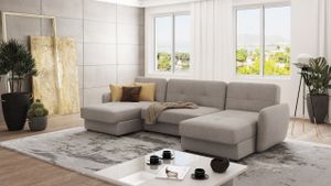 S-STYLE MÖBEL - Lento Wohnlandschaft mit Schlaffunktion und Bettkasten aus Dunkelbeige Luxusmicrofaser, B/T/H: 311 cm/ 147 cm/ 83 cm