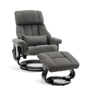 M MCombo Relaxsessel mit Hocker, Drehbare Fernsehsessel mit Liegefunktion, Moderner TV-Sessel Stuhl für Wohnzimmer, mit Kissen & Seitentasche, ohne Massagefunktion, Mikrofaser, 9066 (Grau)