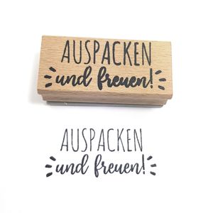 Stempel - Auspacken und freuen- aus Holz, Schrift-/ Motivgröße: 5,8 x 2,7 cm / Weihnachten,Handstempel, Motivstempel, Dekostempel, Hochzeit, Gastgeschenk