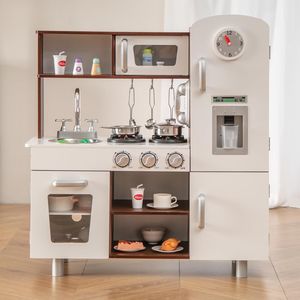 DREAMADE Kinderküche mit Licht und Sound, Kinder Spielzeugküche, Kinderspielküche, Spielküche aus Holz mit Zubehör für Kinder ab 3 Jahren