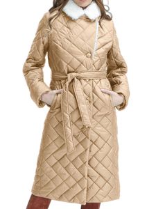 Damen Steppmäntel Langarm Lange Mantel Warm Wintermantel Übergangsjacke Puffer Jacket Braun,Größe L