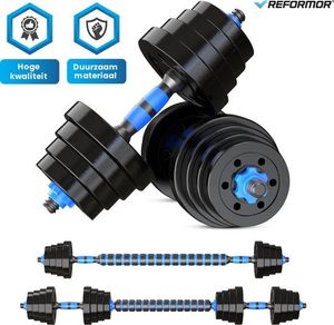 Reformor® - Hantelset - Kurzhantel-Set - Verstellbare Kurzhanteln - 10KG - Hantelstange mit Gewichten - Blau