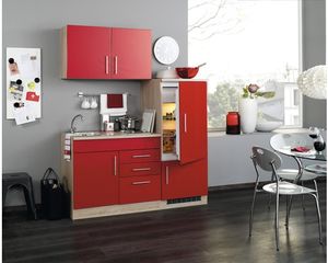 Held Möbel Singleküche mit Geräten Toronto 160 cm Frontfarbe rot Matt Korpusfarbe sonoma eiche