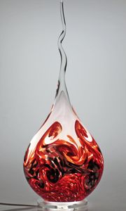Glaslampe Flamme weiß rot m. Glassockel 69cm aus Kristallglas mundgeblasen