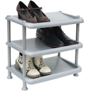 DanDiBo Schuhregal Kunststoff 93900 Stapelbar Schuhablage Offen Schuhständer mit 3 Ebenen Grau Schuhschrank