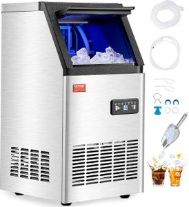 VEVOR kommerzielle Eismaschine (45,36 kg/Tag) Eisbereiter mit 7,26 kg Speicherkapazität, 36 Eiswürfel in 15 Minuten, LED-Digitalanzeige
