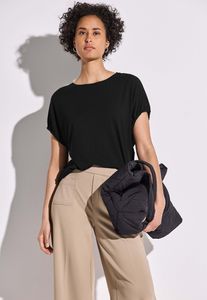 Street One Kurzarmshirt 'Shirt in Unifarbe', A323153, Black, Gr. 36