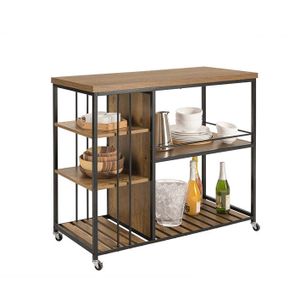 Rootz Serving Trolley - Kitchen Cabinet - Multi-Purpose Cart - Vintage Industrial Style - MDF and Metal - 5 Shelves - Mobile with Locking Brakes - Unique Fence Feature - 110cm x 92cm x 45cm