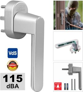 Schellenberg Sicherheits-Alarmgriff silbern, 32 mm Vierkantlänge, 115 dB Signal, für Fenster, Balkon- und Terrassentüren
