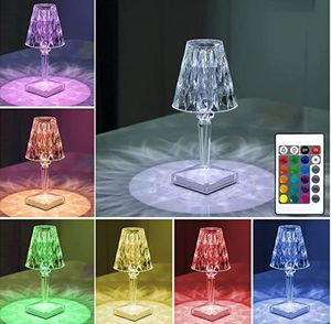 2 Stück Kristall Tischlampe, Diamant Tisch Lampe, LED Nachttischlampe RGB16,Acryl Tischleuchte Aufladbare Touch und Fernbedienung Dekoration Nacht Tisch Lampe