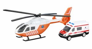 RETTUNGS-HUBSCHRAUBER mit Krankenwagen Helikopter Modell Rettungshubschrauber Rettungswagen Rescue Team Rettungsdienst Spielzeug 66