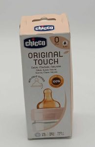Chicco Original Touch Anti-Colic Flasche mit 100% Naturlatex Nippel, Flasche mit langsamem Durchfluss 0+ Monate, Kunststoffflasche 150ml für Neugeb...