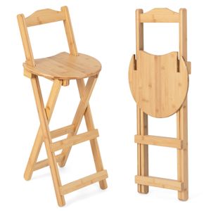 COSTWAY Sada 2 skládacích barových židlí, bambusové barové židle s podnožkou, jídelní židle do 150 kg, 36 x 34 x 84 cm, Natural