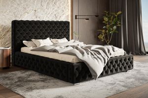 GRAINGOLD Glamour Bett 200x200 cm Agis - Doppelbett mit Lattenrost & Bettkasten - Polsterbett - Schwarz