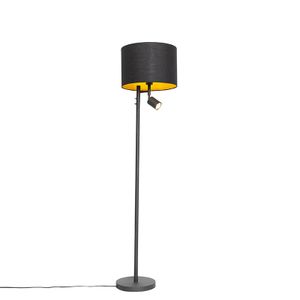 QAZQA - Modern Stehlampe schwarz mit Gold I Messingenem Interieur und Leselampe - Jelena I Wohnzimmer I Schlafzimmer - Stahl Rund - LED geeignet E27