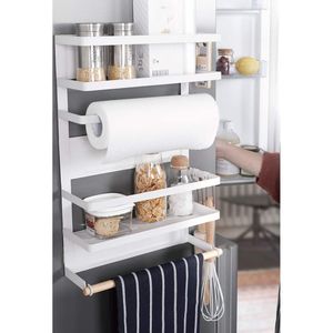 Kühlschrank Hängeregal Kühlschrank Gewürzregal Regal Küche Organizer Aufbewahrung mit Küchenrollenhalter - Weiß