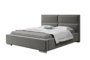 Polsterbett 120x200 cm gepolstertes Bett mit Bettkasten dekoratives Kopfteil Grau Farbe Velour