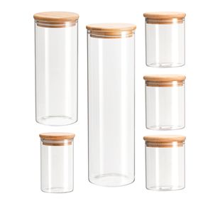4-6er Set Vorratsgläser, Vorratsdosen Glas, Glasbehälter mit Bambus Deckel Rund