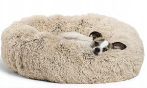 KomfortHome Tierbett Tierbett Plüsch Hunde- Katzenkissen rund, Beige 100 cm Waschbar Flauschiges Hundebett Katzenbett, Kuscheliges Hundebett