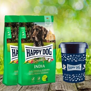 Happy Dog Sensible India 2 x 10 kg + Futtertonne 43 Liter