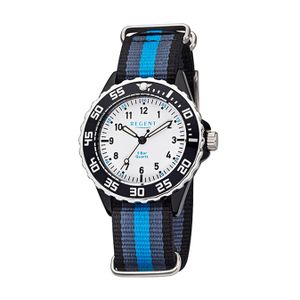 Regent Textil Kinder-Jugend Uhr F-1204 Quarzuhr Armband blau grau D2URBA383