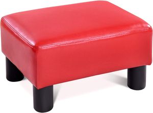 COSTWAY Kleiner Fußhocker, Hocker aus PU, rechteckiger Sitzhocker mit gepolstertem Sitz, Fußbank Fußschemel Fusshocker Polsterhocker, 40 x 30 x 24 cm (Rot)