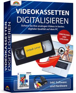Videokassetten Digitalisieren 2023 - Analog Audio und Video Konverter z.B. für VHS Kassetten inkl. Video Bearbeitungssoftware von Movavi