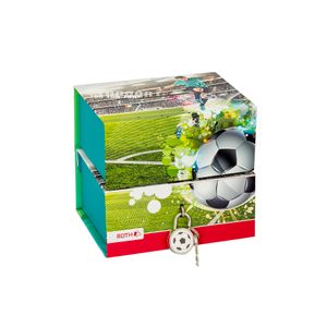 ROTH Spardose - Fußball-Star mit zwei Fächern - Magnet, Schloss und Schlüssel, Sparbüchse aus Pappe