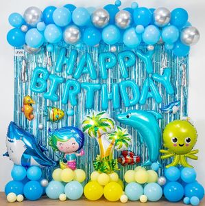 Unterwasser Party Set Kinder Geburtstag Deko Fische Meerjungfrau Ballon Girlande Kindergeburtstag blau