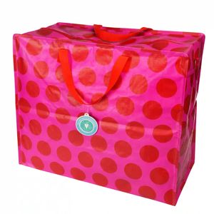 Rex London - XXL Riesentasche, Aufbewahrungstasche mit Reißverschluss - Spotlight - Punkte, Dots Red on Pink