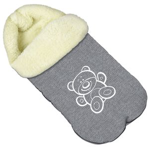 Baby Fußsack WinterFußsack für Kinderwagen Wolle Maße 85 cm für Buggy Mit Kaputze Teddybär Flachs [071]