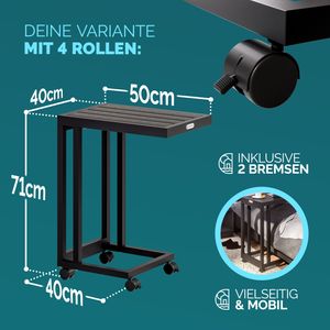 CASARIA® Beistelltisch C-Form 50x40x66cm Metallgestell WPC Holz Tischplatte 40kg Belastbarkeit mit Rollen Außen Innen Kaffeetisch Sofatisch, Farbe:Natur