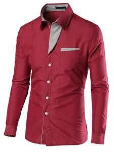 Hemden Herren Langarm Tunika Hemd Urlaub Gestreifte Tops Genähte Brusttaschenhemden, Farbe:Bordeaux, Größe:Xxxl