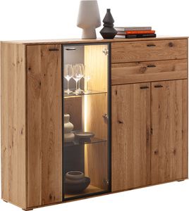 Highboard inkl. Beleuchtung, Eiche teilmassiv, AVETRANA-05